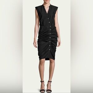VERONICA BEARD Sleeveless Ruched Poplin Shirtdress